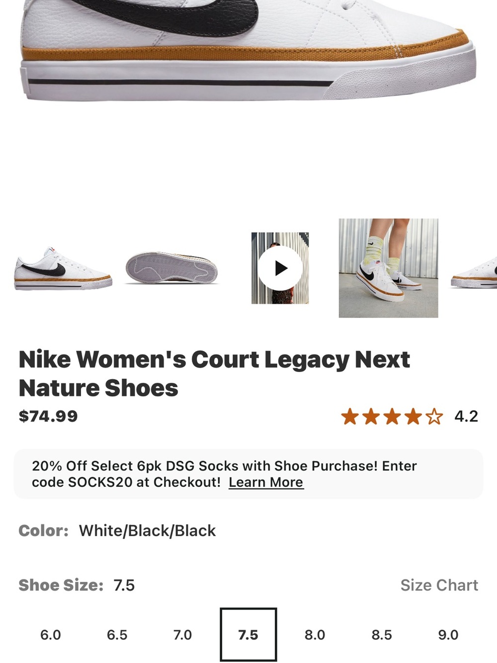 Nike Women's Court Legacy Next Nature Sneakers - White/Black/Tan